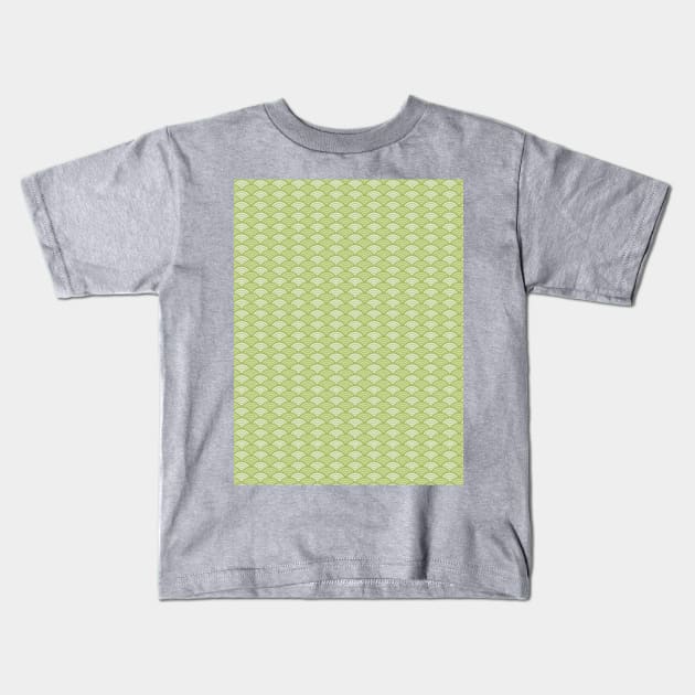 Greens Golds Wave Deco Print Pattern Japanese MOD Kids T-Shirt by Shayna
